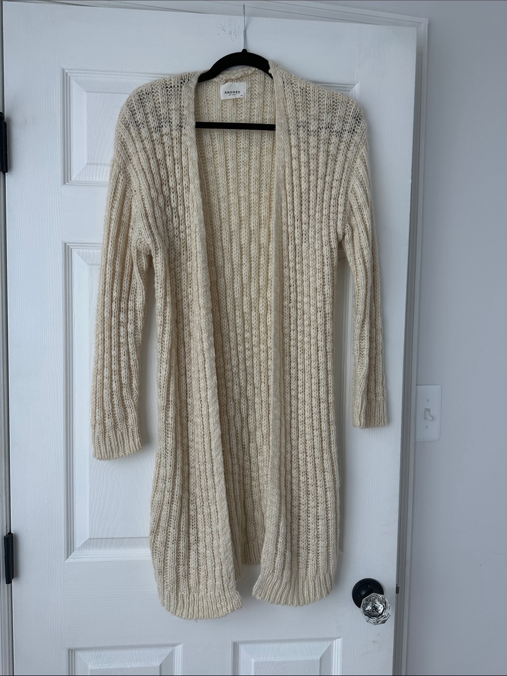 Andree Cream Ribbed Open-Front Long Cardigan